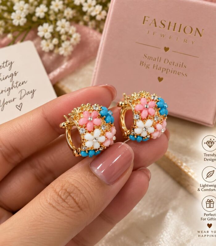 Multicolor Floral Hoop Earrings for Women | Trendy Jewellery