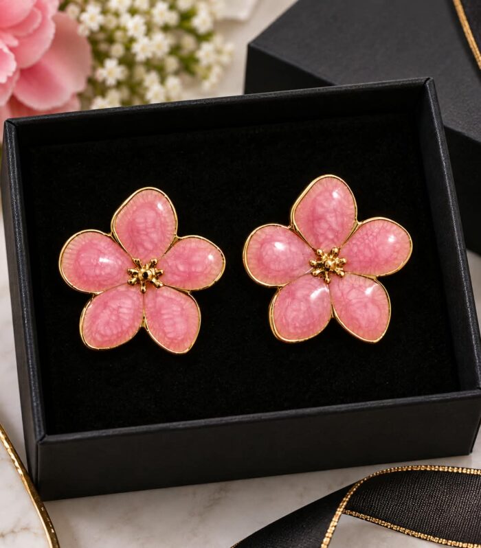 Pink Flower Stud Earrings for Women | Elegant Floral Jewellery
