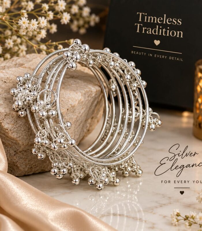 Silver Traditional Bangles with Beaded Detailing | Warsi Studio
