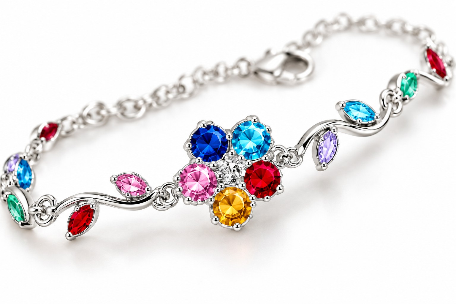 Multicolor gemstone silver-tone bracelet